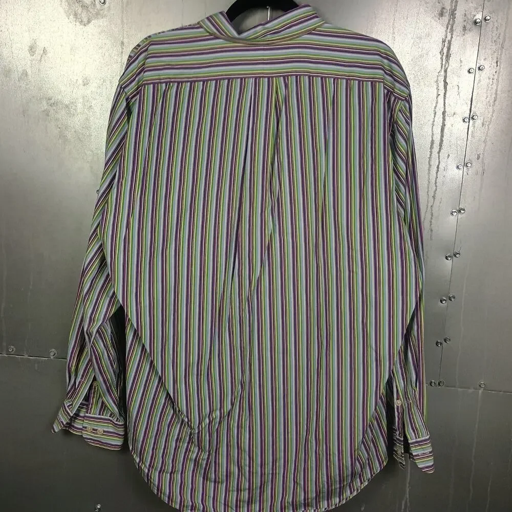 Polo Ralph Lauren Vertical Stripe Vintage Button Down Shirt Large Preppy Casual